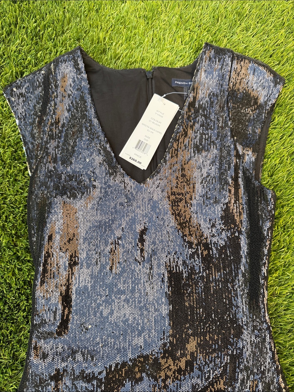 NWT French Connection Refectra Sequin Capped Black/Silver Dress - Picture 6 of 14